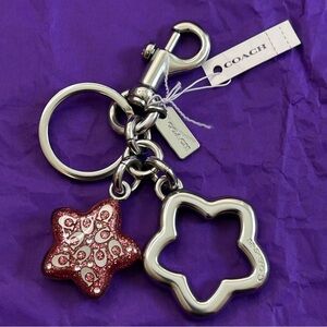 Coach | NWT Metal Signature Star Bag Charm Keychain Fob CW489 Silver/Pink Petal